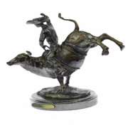 Rodeo Rider Bronze Sculpture on Marble Base Statue
