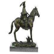 Tribute Hot Cast Cowboy With Riffle on Horse Bronze Sculpture