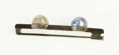10K White Gold Art Deco Two Tone Pearl Diamond Bar Pin/Brooch