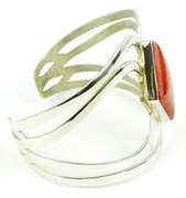 Signed Wide Sterling Cuff with Big Red Jasper