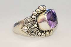 Bright Natural Amethyst in Sterling Ring