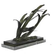 Bird Marshland Bronze Sculpture on Marble Base Statue