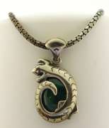 Vintage 925 sterling silver lizard wrap around malachite pendant with beautiful signed Italian chain