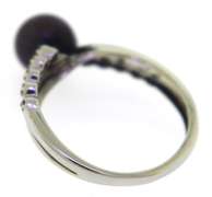 Flashy 7.5mm Black Pearl Ring w Diamond Accent