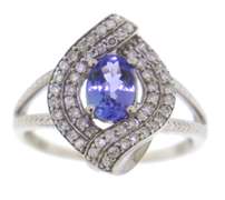 Fantastic Oval Tanzanite w Diamond Double Halo Ring