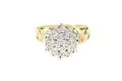 10K Yellow Gold Retro Round Diamond Accent Textured Cluster Ring