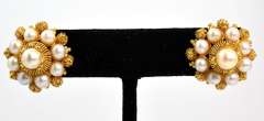 Ornate Pearl Earrings in 14KT Yellow Gold