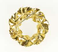 10K Yellow Gold Retro Syn. Ruby Leaf Wreath Statement Pin/Brooch