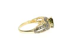 10K Yellow Gold Green Tourmaline Pave Green Diamond Ornate Ring