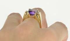14K Yellow Gold Emerald Cut Amethyst Diamond Accent Fashion Ring