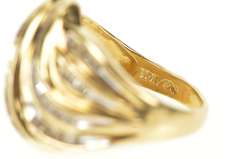 10K Yellow Gold Baguette Diamond Wavy Channel Statement Ring