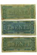 3 $20 Confederate Notes Feb 17 1864