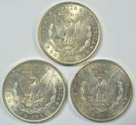 3 Diff. nice BU Morgan Silver Dollars 1889 to 1900.
