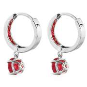 Solid White Gold Huggie Earrings Natural Ruby