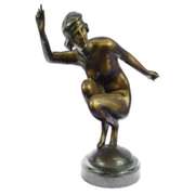 Nudist Performer Bronze Sculpture on Marble Base Statue