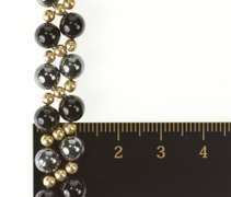 14K Yellow Gold Round Black Onyx Hematite Beaded Statement Bracelet