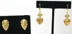 2 Pairs of Detailed 14KT Yellow Gold Earrings