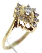 Glowing RBC Center & Halo Diamond Swirl Ring