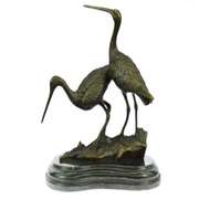 Two Wildlife Cranes Pond Bronze Sculpture