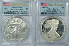 2 Special 2011 $1 Silver Eagles PCGS MS69 & PR69DCAM
