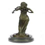 Brown Color Patina Bronze Sculpture Violin Player Viola Musician Marble Figurine