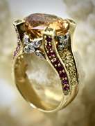 Fabulous 14K Citrine, Ruby, & Diamond Ring