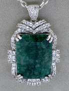 Glittering Massive 24.15CTS Emerald & White Sapphire Necklace in Sterling Silver