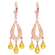 Solid Rose Gold Chandelier Earrings Natural Citrine