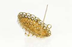 10K Yellow Gold Etruscan Revival Pearl Round Medallion Pendant/Pin