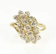 14K Yellow Gold 1.78 Ctw Wavy Diamond Cluster Cocktail Ring