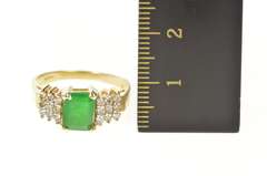 14K Yellow Gold 1.20 Ctw 1950's Emerald Diamond Engagement Ring