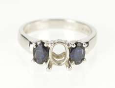 Platinum Oval Prong Sapphire Accent Engagement Setting Ring