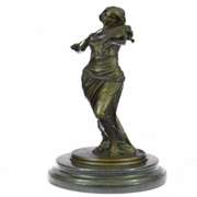 Brown Color Patina Bronze Sculpture Violin Player Viola Musician Marble Figurine
