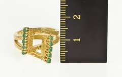 14K Yellow Gold Retro Emerald Criss Cross Geometric Statement Ring