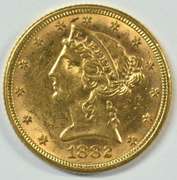 Fully struck and lustrous 1882 US $5 Liberty Gold Piece