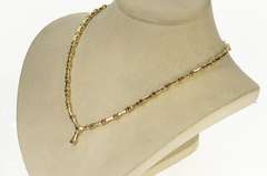 14K Yellow Gold Ruby Encrusted Curved Bar Link Chevron Necklace