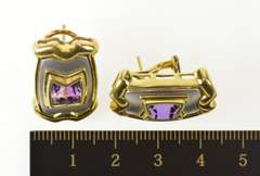 14K White Gold Two Tone Fancy Amethyst Statement French Clip Earrings