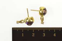 18K Yellow Gold Victorian Round Amethyst Diamond Dangle Stud Earrings