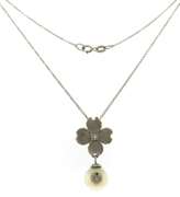 Nice Diamond & Pearl Dogwood Flower Necklace