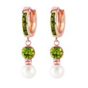 Rose Gold Huggie Earrings Pearl Peridot