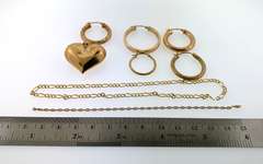 14kt yellow gold group of single hoops, bracelets & pendant