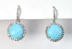Stylish Turquoise and Diamond Earrings in 14K WG