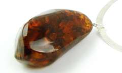 Massive Amber Pendant & Sterling Herringbone Chain