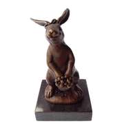 Cuddly Lil Lady Bunny With Flower Basket Bronze Sculpture