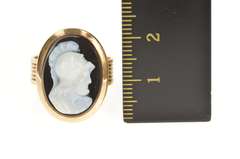14K Yellow Gold Two Faced Carved Black Onyx Victorian Cameo Ring