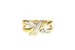 10K Yellow Gold 0.33 Ctw Curvy Channel Criss Cross Statement Ring