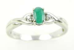 10K White Gold Emerald & Diamonds Ring, Size 7