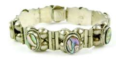 Vintage Mexican Sterling Abalone Hinged Bracelet