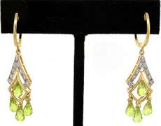 Fun Peridot & Diamond Dangle Earrings in Vermeil