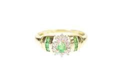 10K Yellow Gold Pear Emerald Diamond Halo Accent Classic Ring